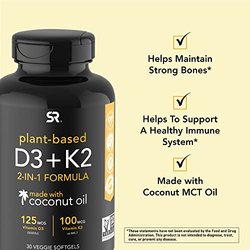 Sports Research Vitamin D3 + K2 with 5000iu of PlantBased D3 & 100mcg