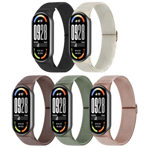 Wizvv 5 Pcs Mi Band 9/Mi Band 8 Bracelet for Men Women Adjustable Elastic Nylon Wristband for Xiaomi Smart Band 9/Xiaomi Smart Band 8