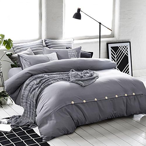 200TC [More colors] Korean-style Pure cotton pure color four set of duvet cover (1Duvet cover 1Flat sheets 2Pillow)-I King