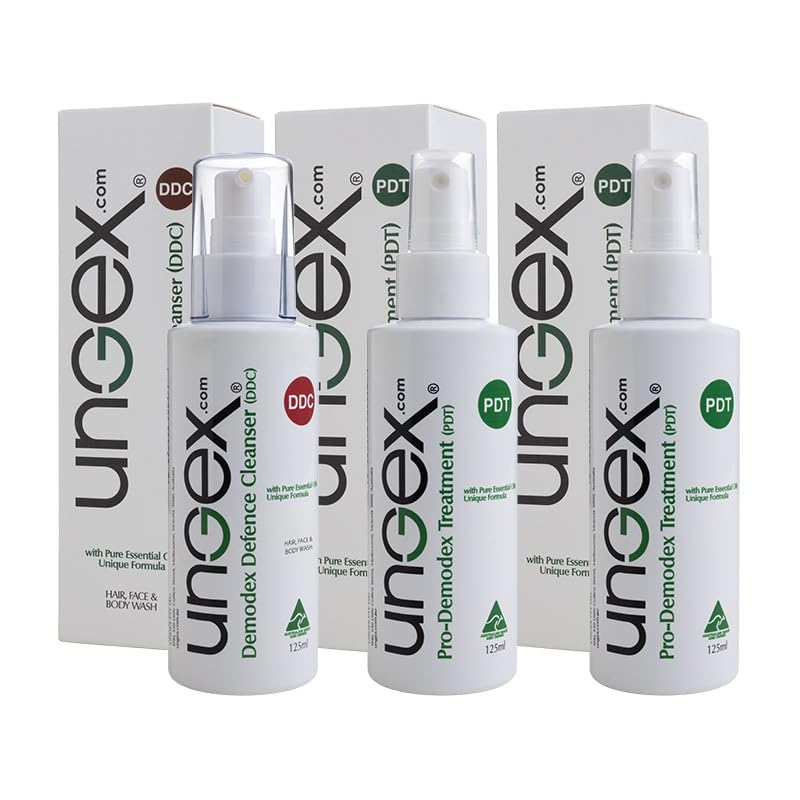 Ungex Demodex Treatment Kit for Humans | 3in1 Demodicosis Solution for Acne Rosacea, Itching, Crawling Sensation, Formication | Essential Kit A2