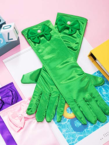 image for Zhanmai 6 Pairs Girls Satin Gloves Princess Dress Up Bows Gloves Long 