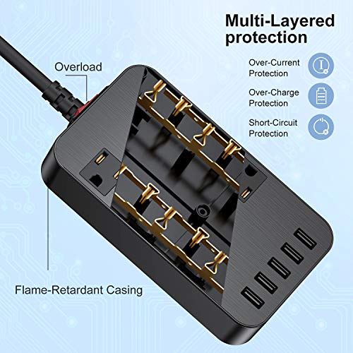 Power Bar Surge Protector - 6-Outlet Surge Protector with 5 USB Ports Fast Charging (4.8A) UL Listed, 6Ft Long Extension Cord Flat Plug Wall Mountable, 1700 Joules for iPhone iPad Home Dorm Office Laptop Computer