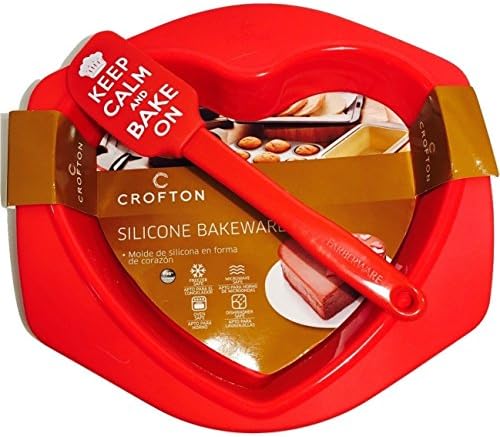 Novelty Heart-shaped Red Silicone Baking Pan &amp; Spatula That Says "Keep Calm And Bake On"; 2-pc