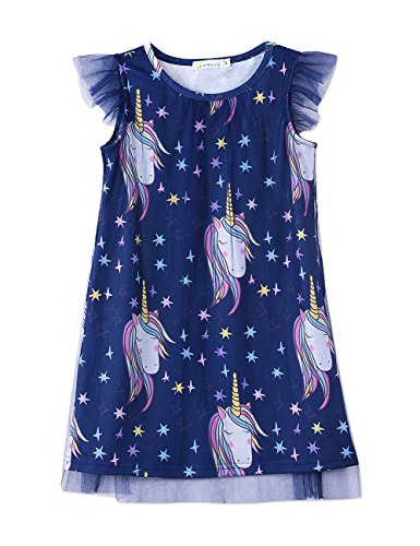 Sunshine Swing Girl's Kid Summer Navy Blue Horse Tank Dress Mesh Tulle Short Sleeve Round Neck Dress 5T