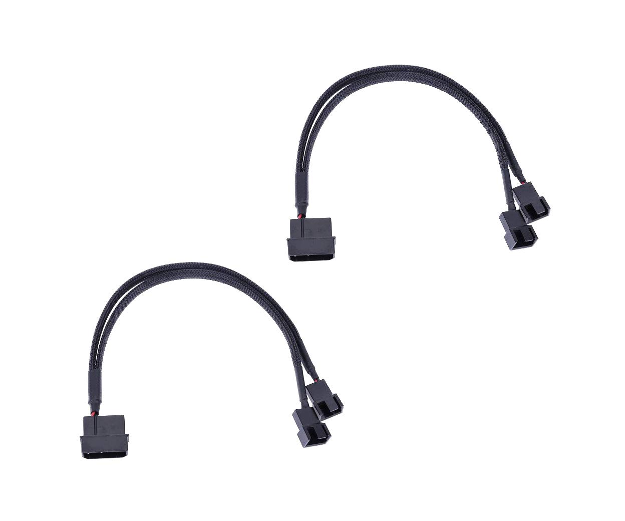 Sleeved Molex to x2 PC Fan Splitter Cable, 27cm, Black - Pack of 2