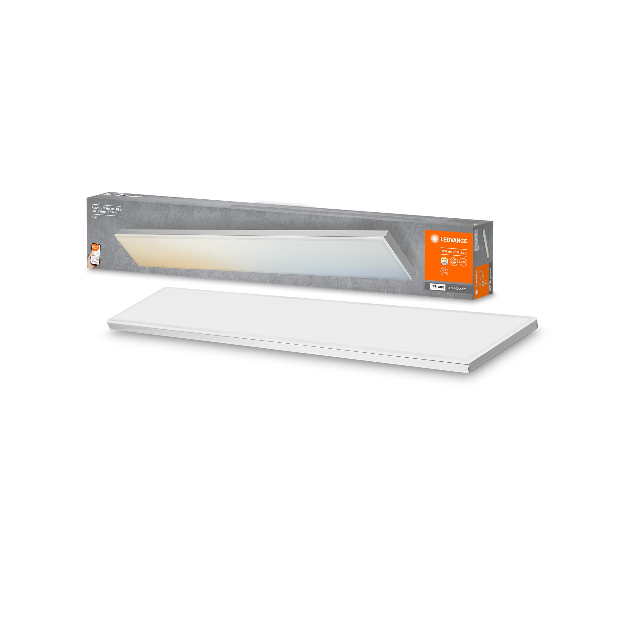 LEDVANCE Smart LEDCeiling Luminaire, Indoor Panel with WiFi Technology, Tunable White (3000K-6500K), 800 mm X 100 mm, Compatible with Google and Alexa Voice Control, SMART+ WiFi ORBIS Frameless