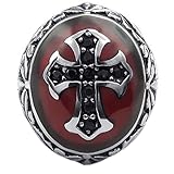 KONOV Mens Stainless Steel Ring, Biker Vintage Celtic Cross, Red Black Silver