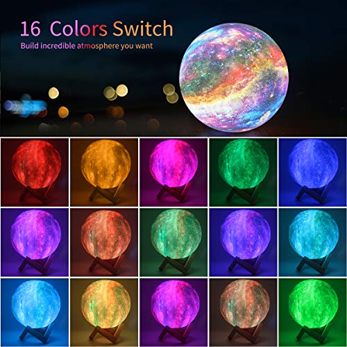 Moon Lamp Kids Night Light, GDPETS Galaxy Lamp 16 Colors 3D Star Moon Light with Wood Stand, Remote & Touch Control USB Rechargeable Gift for Girls Lover Birthday (4.8 inch)