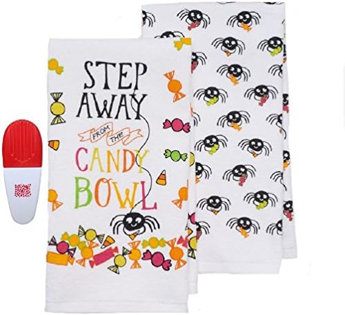 Stay Away From the Candy Bowl Halloween 2 PK Kitchen Towels &amp; Chip Clip-3 Piece Set