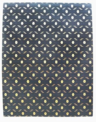 Small Flower Black Color Nepalese Handmade Area Rug 9' X 12' Hand Knotted Nepali Carpet 9 Feet By 12 Feet 100 Knot Wool Nepali Rug