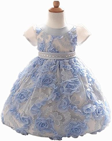 Wgwioo Flower Girls Dress Princess Kids Clothes Tulle Bows Wedding Pageant Bridesmaid Christening Children Skirt Chiffon Short Sleeve Gown Dresses Birthday Party Costumes
