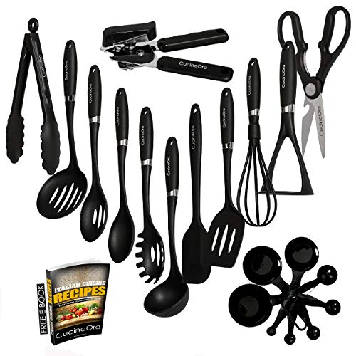 Nylon Cooking Utensils – Nonstick Kitchen Tool Set With Silicone Spatula – Cookware Utensil Set – 21 Piece Heat-Resistant Kitchen Gadgets