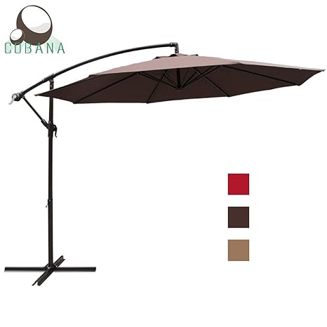 Cobana 10 Ft Patio Cantilever Offset Market Hanging Outdoor Umbrella With Crank Lift Cross Base Coffee Amazon In Garden Outdoors