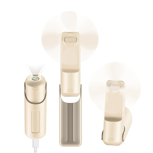 xigmer Portable Mini Handheld Fan,3 IN 1 Personal Travel Foldable Rechargeable Hand Fan,Pocket Fan,Flashlight,Table Fan,Birthday Gifts for Eyelash Girls Women Mom(Beige)