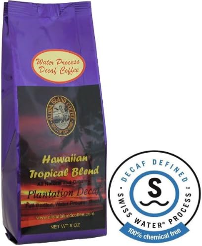 Water Process Plantation Decaf Hawaiian Blend Coffee, Ground (Drip Grind), Medium Roast, 8 Oz Package