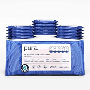 Pura doorspoelbare vochtige toiletpapierdoekjes, 14 x 40 doekjes (560 doekjes) 100% plasticvrij, 99% water…