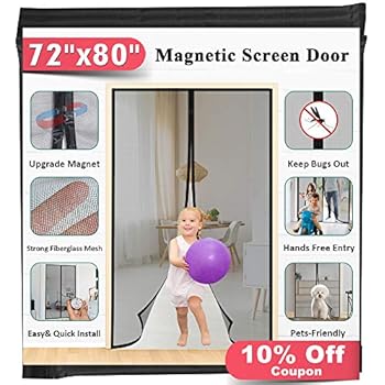 Upgrade Fiberglass Magnetic Screen Door, Fits Doors up to 70 x 79-Inch, Mkicesky French Door Mesh Curtain, with Full Frame Hook&Loop, Keep Bugs Out - Black