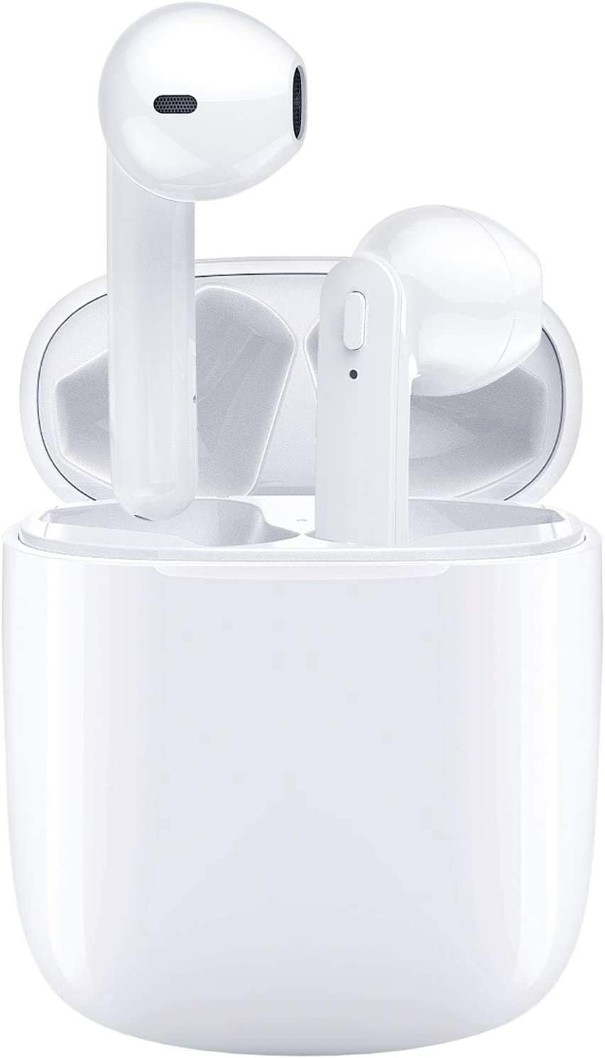 Bluetooth 5.0 Wireless Earbuds, Wireless Bluetooth Headphones with Deep Bass HiFi Stereo Sound, Built-in Mic Earphones with Portable Charging Case for iOS and Android