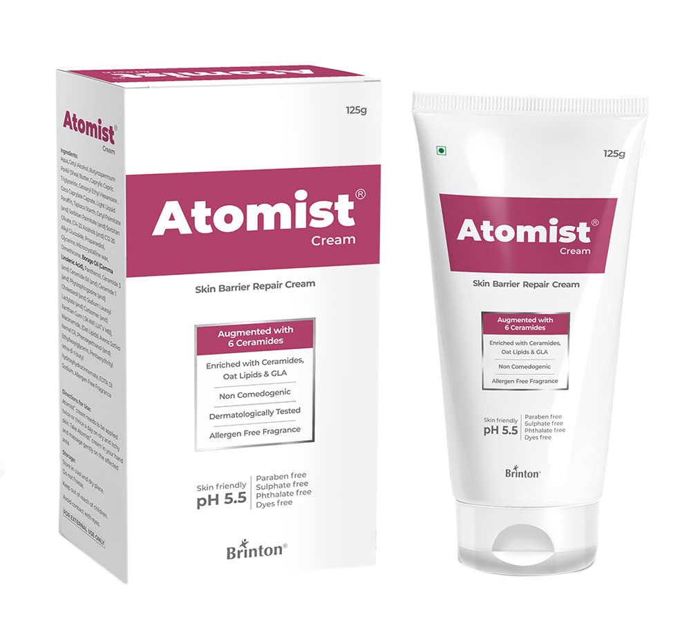 Atomist Skin Barrier Repair Cream for Dry and Itchy Skin | Enriched with Ceramides, Oats Lipids & GLA | Non Comedogenic & Dermatologically Tested -125g