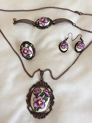 Handmade Jewelry Sets Unique Design Necklace,Earring,adjustable Bracelet and Rings Hand Embroidery Special Gift
