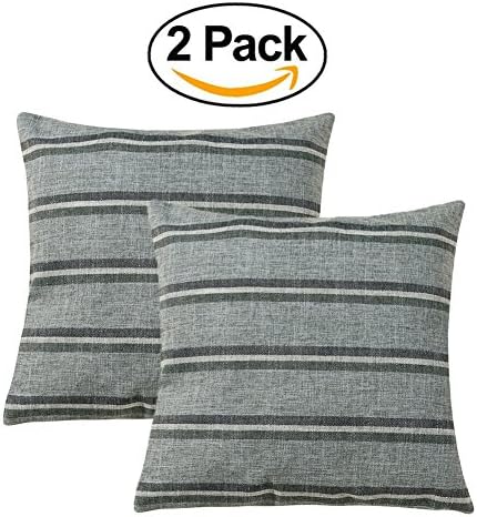 Homing Classic Grey Striped Burlap Throw Pillow Cover 18x18 Cushion Cover Pillow Sham Vintage Home Décor 2-Pack