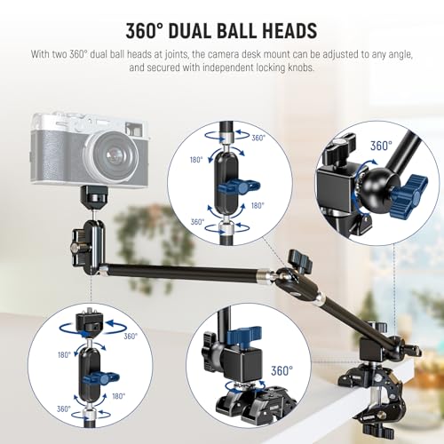 NEEWER 30" Articulating Magic Arm with Super Clamp/Action Cam Mount/Phone Holder, Overhead Camera Desk Mount Mic Boom Stand, Compatible with GoPro iPhone DSLR Webcam Microphone Video Recording, UA056