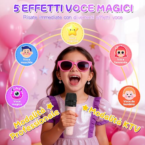 BNEHHOV Karaoke for Children, Mini Bluetooth Speaker with 2 Wireless Karaoke Microphones, Sing You Karaoke with LED Light and Voice Changing, Microphone Karaoke Games Girl Gift Games 3-12 Years