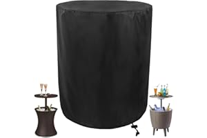 WICKTICK Waterproof Cover for Keter Pacific Cool Bar Outdoor Patio Furniture and Hot Tub Side Table with 7.5 Gallon Beer and Wine Cooler, Outdoor Round Pool Side End Table Cover (21” Dia x 23” H)