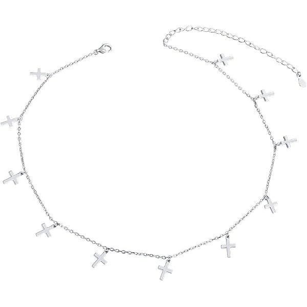 S.J JEWELRY Women's Delicate Cross & Moon Choker Necklace - 14K Gold Plated, Rose Gold, Or Silver Plated