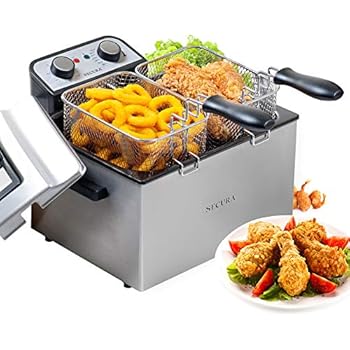 Secura Electric Deep Fryer 1800W Large Stainless Steel with Triple Basket and Timer MSAF40DH, 4.0L/4.2Qt, Professional Grade