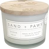 Sand + Paws Scented Candle - Ocean Mist - Additional Scents and Sizes – Luxurious Air Freshening Jar Candles Neutralize pet Odors and Enhance Home décor – 100% Cotton Lead-Free Wicks - 12 oz
