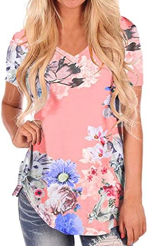 Lialber Save 15% Womens Ladies Floral Print V Neck Polyester Casual Loose Stripe Sweat Wicking Tee T-Shirt