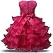 NNJXD Girl Dress Kids Ruffles Lace Party Wedding Dresses Size 6-7 Years Rose(140)