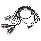 KINGSO E26/ E27 Solid Industrial Triple Lamp Sockets Vintage Edison Hanging Textile Pendant Light Cord Kit With Switchs.