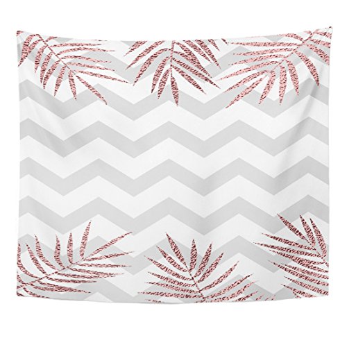 TOMPOP Tapestry Tropical Leaves on Chevron Rose Gold Palm Summer for Holiday Party Birthday Wedding Bridal Save the Date Home Decor Wall Hanging for Living Room Bedroom Dorm 50x60 Inches