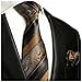 Bronze and Black Paul Malone Silk Tie and Pocket Square