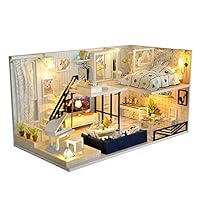 UniHobby DIY Dollhouse Kit with Furniture LED Light Dust Proof Cover 1:24 Scale DIY Miniature Dollhouse Kit Wooden House Toy