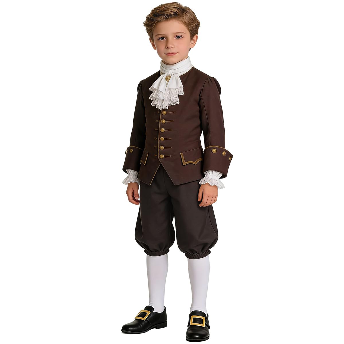 BPURB Boy's Colonial Costume Kids Medieval Pirate Cosplay Costume Renaissance Costume Breeches (Pants with Knee High White Socks and Gold Shoe Buckle)