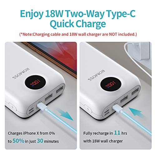 ROMOSS USB C Power Bank, 26800mAh PD Portable Charger 18W 3 Outputs and 3 Inputs External Battery Packs Compatible for iPhone Xs Max, iPad Pro, Nintendo Switch, Samsung S8 and Other Smart Devices