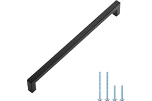 Ravinte 1 Pack Black Cabinet Pulls 10 Inch Square Cabinet Handles Matte Black Kitchen Hardware for Cabinet Drawer Pulls Come with Screwdriver