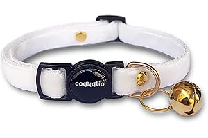 Cognatio Safety Quick Release Cat Collars,Double Velvet with Bell Available in a Range Colors,Perfect for Your Kitty, Adjustable 20-30 cm (20-30cm, White)