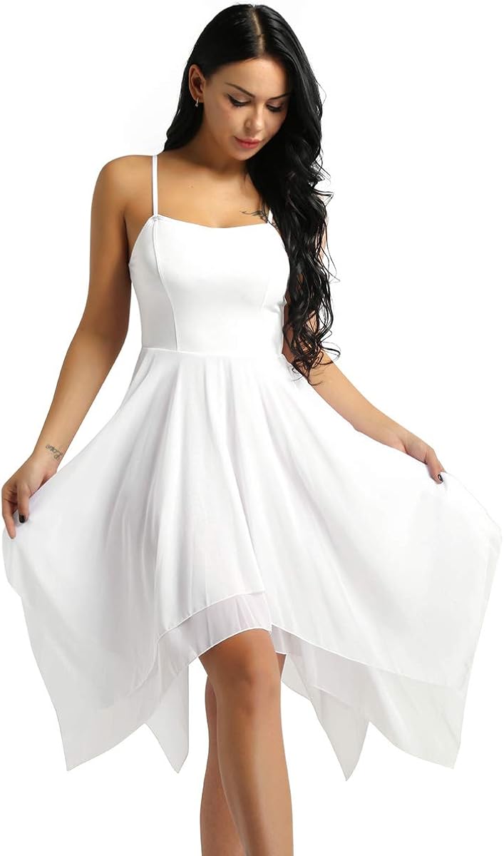 easyforever Women's Elegant Lyrical Ballet Contemporary Dance Dresses Asymmetric Sweetheart Dress: Clothing