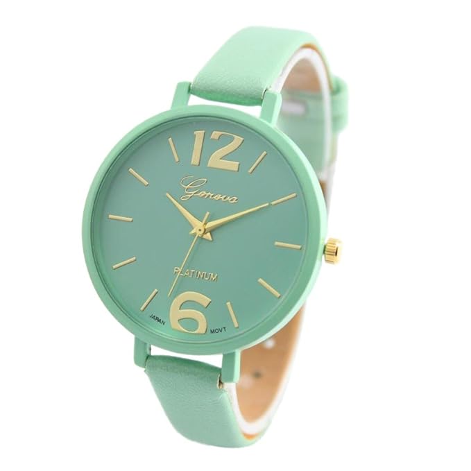 Shocknshop Geneva Faux Leather Strap Analogue Green Dial Women's Wrist Watch