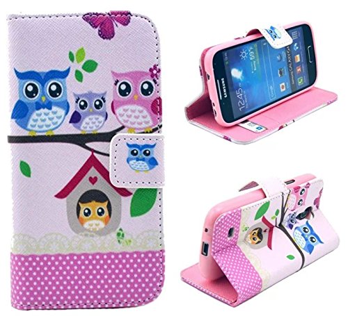 S4 Mini Case (Not for Regular S4 Case),Galaxy S4 Mini Case, Welity Cute Owl Family Design Pu Leather with wallet Case for Samsung Galaxy S4 Mini i9190 and one gift