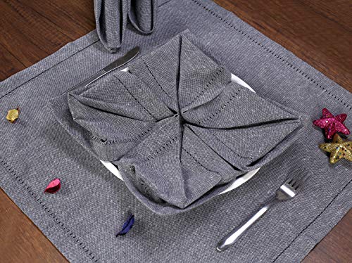 Ramanta Home 12-Pack 100% Hemstitched Cotton Dinner Napkin Oversized 20x20 - Chambray Cloth Napkin Soft Absorbent Comfortable for Events and Daily Use - Charcoal - Thumbnail 2