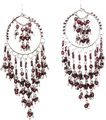 Purple Beaded Dream Catcher Dangle Earrings