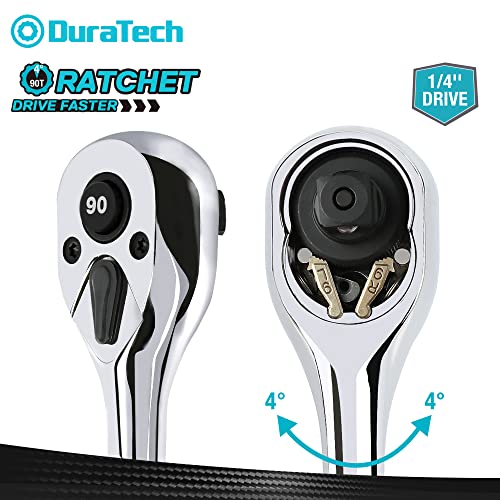 DURATECH 1/4Inch Drive Ratchet, 90Tooth Quickrelease Ratchet Wrench