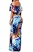 Happy Sailed Flowers Off Shoulder Ruffle Party Homecoming Maxi Dress, Large Tropical