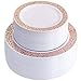 IOOOOO 120 Pieces Rose Gold Plastic Plates, White Disposable Plates with Lace Design Includes: 60 Dinner Plates 10.25 Inch and 60 Salad/Dessert Plates 7.5 Inch