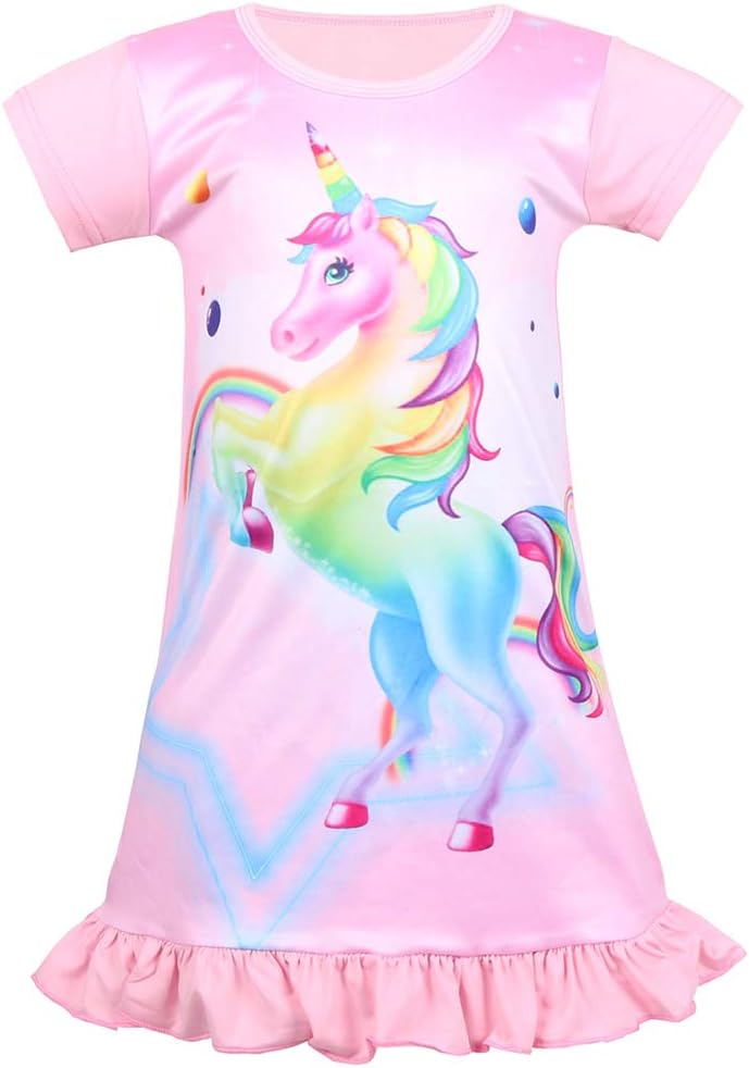 Kid Girls Nightgown Night Dress Unicorn Rainbow Princess Pajamas Sleepwear Nightie
